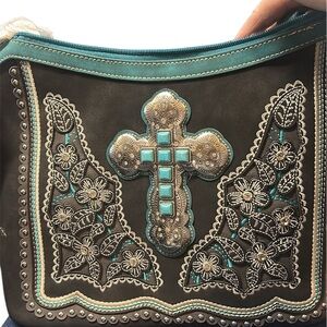 Montana West Black and Teal Embroidered Crossbody Bag